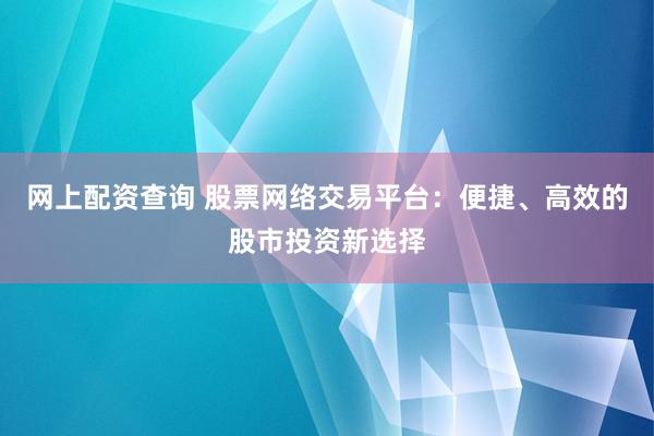 网上配资查询 股票网络交易平台：便捷、高效的股市投资新选择