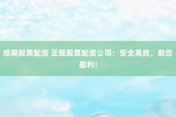 短期股票配资 正规股票配资公司：安全高效，助您盈利！