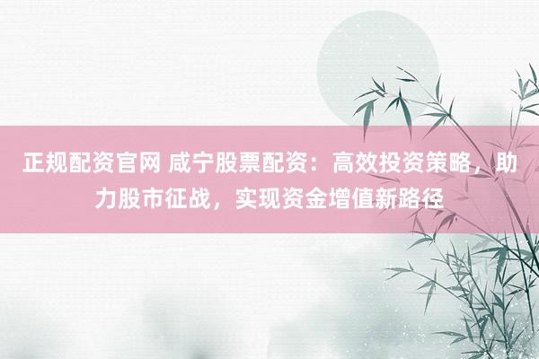正规配资官网 咸宁股票配资：高效投资策略，助力股市征战，实现资金增值新路径