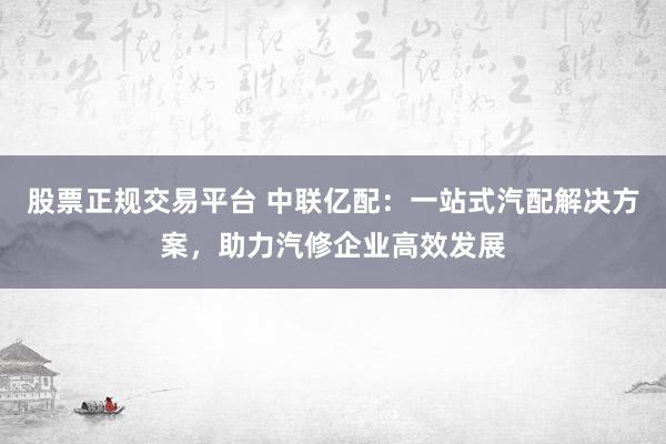 股票正规交易平台 中联亿配：一站式汽配解决方案，助力汽修企业高效发展