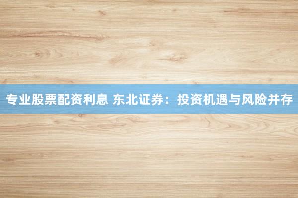 专业股票配资利息 东北证券：投资机遇与风险并存