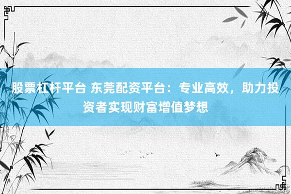 股票杠杆平台 东莞配资平台：专业高效，助力投资者实现财富增值梦想