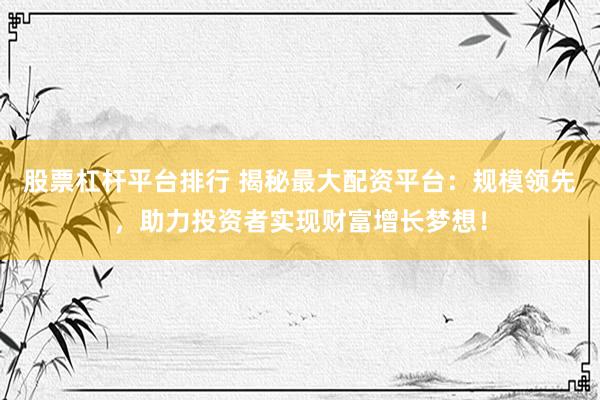 股票杠杆平台排行 揭秘最大配资平台:规模领先,助力投资者实现财富增长梦想!