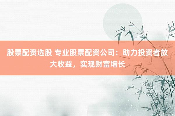 股票配资选股 专业股票配资公司:助力投资者放大收益,实现财富增长